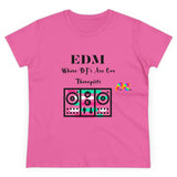 edm rave shirt for women, short sleeve, crew neck, where dj's are our therapists sizes small to 3XL, plus size rave shirts - cosplay moon