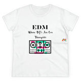 edm rave shirt for women, short sleeve, crew neck, where dj's are our therapists sizes small to 3XL, plus size rave shirts - cosplay moon
