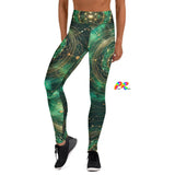 Emerald Cosmos Rave Yoga Leggings from Prism Raves, featuring a captivating cosmic design with deep emerald and space-themed patterns. Available in various sizes, these leggings are ideal for rave enthusiasts looking to make a statement. Complete the look with a matching top for a harmonious cosmic ensemble."  For more details and to explore size options, check out the product page here.