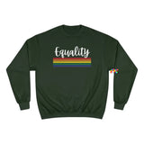green crew neck champion sweatshirt with rainbow stripes, unisex, sizes small to 2XL