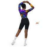 Workout Crop Tops, Winter, Vibrant Colors, For raves, gym, festival, matching workout sets, yoga top, crew neck, raglan sleeves sizes xs to 5XL, plus sizes Exotic Neon Long Sleeve Athletic Crop Top - Cosplay Moon