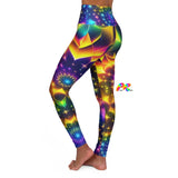 high waist rave and festival leggings, vibrant pattern, sizes xs to 2XL, matching winter rave comfortable outfits Exotic Neon Rave Leggings - Cosplay Moon