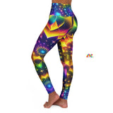 high waist rave and festival leggings, vibrant pattern, sizes xs to 2XL, matching winter rave comfortable outfits Exotic Neon Rave Leggings - Cosplay Moon