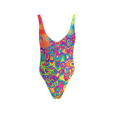 Vibrant Liquid Splatter Rave One-Piece Backless Swimsuit from Prism Raves, highlighting its eye-catching design and sleek backless silhouette, ideal for standout festival and rave fashion.