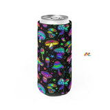 rave gifts, can koozie, black with mushroom pattern Fungi Dreamscape Energy Drink Can Cooler - Cosplay Moon
