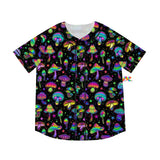 rave and festival jerseys for men and women, baseball style jersey, black with mushroom pattern, button-up, short sleeve, sizes small to 2XL - cosplay moon