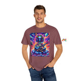 Unisex Galactic Groove Rave T-Shirt from Prism Raves, adorned with a captivating cosmic pattern of vibrant nebulas and stars against a deep black fabric. This high-quality, breathable tee is tailored for the ultimate comfort and durability, perfect for festival enthusiasts and ravers seeking a standout look. Embrace the spirit of the cosmos and dance under the stars with this unique, rave-ready piece.