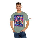 Unisex Galactic Groove Rave T-Shirt from Prism Raves, adorned with a captivating cosmic pattern of vibrant nebulas and stars against a deep black fabric. This high-quality, breathable tee is tailored for the ultimate comfort and durability, perfect for festival enthusiasts and ravers seeking a standout look. Embrace the spirit of the cosmos and dance under the stars with this unique, rave-ready piece.