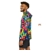 Stylish Happy Vibes Men's Sports Warm-Up Hoodie with a colorful, energetic design, perfect for festival evenings or casual rave wear, available exclusively at Prism Raves.