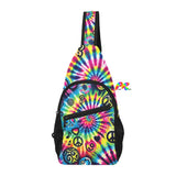 Vibrant Happy Vibes Rave Chest Bag from Prism Raves, featuring a secure, adjustable strap for a perfect fit, multiple compartments for organized storage, and a bold, colorful design ideal for festival goers.
