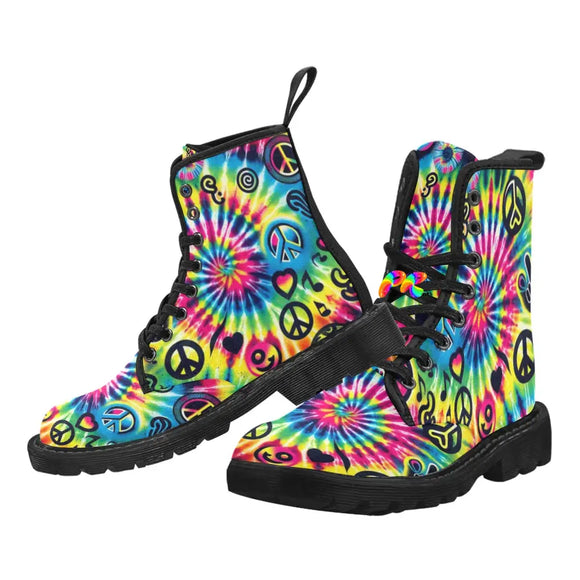 Eye-catching Happy Vibes Women's Rave Boots from Prism Raves, designed for the ultimate festival-goer. These boots showcase a dazzling array of bright colors and neon highlights, embodying the spirit of EDM and rave culture. The comfortable, durable design ensures you can dance till dawn, while the unique pattern makes you stand out in the crowd. Perfect for any rave, festival, or EDM event, these boots are a must-have accessory for those who live for the beat and embrace PLUR vibes.