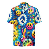 Harmony Rave Hawaiian Shirt in vibrant happy pattern, ideal for rave and EDM enthusiasts, available in multiple sizes for Hawaiian shirt lovers.