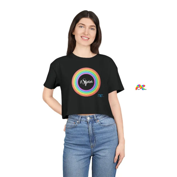 #Spin With A Rainbow Circle Women's Crop Tee - Cosplay Moon