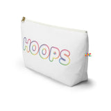 white makeup bag with hoops written in a gradient rainbow bubble font, comes in small and large Hoops White Makeup Bag - Cosplay Moon