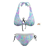 plus size two-piece bikini with adjustable straps on the side of bottoms, in an iridescent pastel blue and purple print sizes extra large to 4XL Hydro Plus Size Bikini - Cosplay Moon