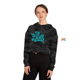 black camoflauge cropped hoodie with a flowy fit and says Iced Coffee Addict in Turquoise font sizes extra small to 2XL Iced Coffee Addict Women’s Cropped Hoodie - Cosplay Moon