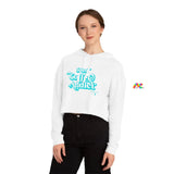 white cropped hoodie with a flowy fit and says Iced Coffee Addict in Turquoise font sizes extra small to 2XL Iced Coffee Addict Women’s Cropped Hoodie - Cosplay Moon