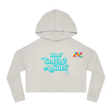 off white cropped hoodie with a flowy fit and says Iced Coffee Addict in Turquoise font sizes extra small to 2XL Iced Coffee Addict Women’s Cropped Hoodie - Cosplay Moon