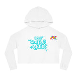 white cropped hoodie with a flowy fit and says Iced Coffee Addict in Turquoise font sizes extra small to 2XL Iced Coffee Addict Women’s Cropped Hoodie - Cosplay Moon