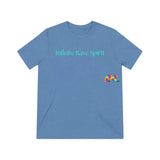 Prism Raves Infinite Rave Spirit unisex crew neck t-shirt, featuring short sleeves and a dynamic, colorful design that captures the endless energy of rave culture. Infinite Rave Spirit Unisex T-Shirt Blue Triblend / M