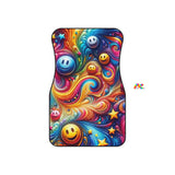 Colorful Joyful Whirls Rave Car Mats set with psychedelic patterns and vibrant colors, featuring non-slip backing and designed for both front and rear seats, perfect for adding a touch of rave culture to any car interior.