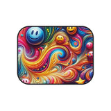 Colorful Joyful Whirls Rave Car Mats set with psychedelic patterns and vibrant colors, featuring non-slip backing and designed for both front and rear seats, perfect for adding a touch of rave culture to any car interior.
