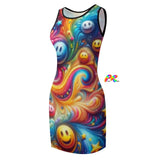 Joyful Whirls Rave Tank Dress available on Prism Raves, in various sizes. This rave and festival dress features a vibrant, colorful whirl pattern, ideal for making a statement at any event. Its tank top design offers both style and comfort, perfect for dancing and enjoying the festival atmosphere.