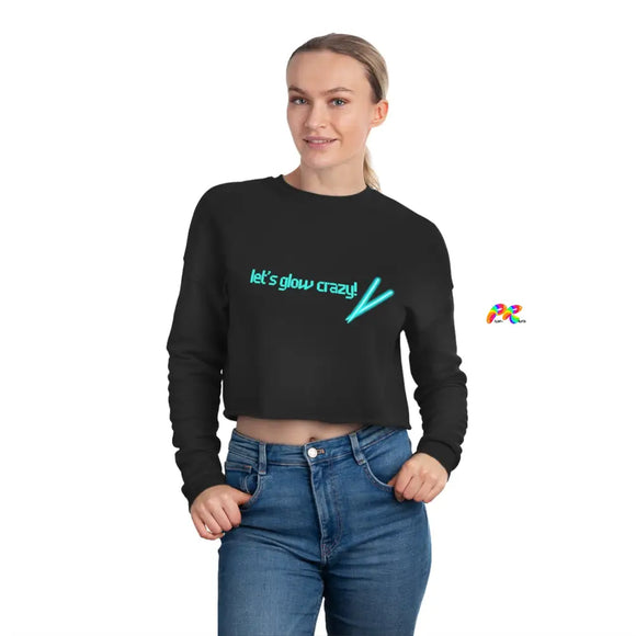 rave cropped flow artists sweatshirt, let's glow crazy, crew neck, long sleeves, xs to XL - cosplay moon
