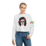 Cosplay Moon, White, Long Sleeved, Sugar Skull Woman, Women's, Cropped, Fleece, Pullover - Cosplay Moon