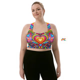Love Dreamscape Longline Sports Bra from Prism Raves, available in multiple sizes. Featuring a unique, vibrant design with an artistic dreamscape pattern, this sports bra combines style and functionality. It's perfect for rave enthusiasts looking for comfortable and supportive festival wear."  For more details and to view size options, visit the product page on Prism Raves