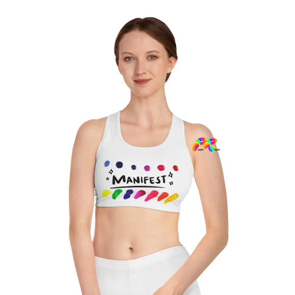 MANIFEST, White, Rainbow Paint, Yoga, Sports Bra - Cosplay Moon