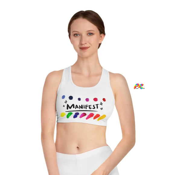 MANIFEST, White, Rainbow Paint, Yoga, Sports Bra - Cosplay Moon