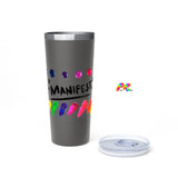 Cosplay Moon, "Manifest" Rainbow Dots, White/Gray, Copper, Vacuum Insulated, BPA Free, Tumbler, 22oz - Cosplay Moon