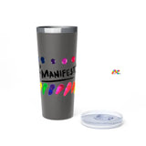 Cosplay Moon, "Manifest" Rainbow Dots, White/Gray, Copper, Vacuum Insulated, BPA Free, Tumbler, 22oz - Cosplay Moon