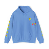 blue hoodie, rave, melting smiley, edm, heavy cotton/poly, smileys down arm, small to 5XL - Cosplay Moon