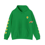 green hoodie, rave, melting smiley, edm, heavy cotton/poly, smileys down arm, small to 5XL - Cosplay Moon