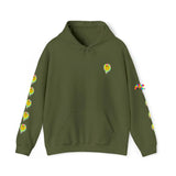 army green hoodie, rave, melting smiley, edm, heavy cotton/poly, smileys down arm, small to 5XL - Cosplay Moon