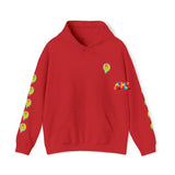 red hoodie, rave, melting smiley, edm, heavy cotton/poly, smileys down arm, small to 5XL - Cosplay Moon