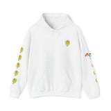 white hoodie, rave, melting smiley, edm, heavy cotton/poly, smileys down arm, small to 5XL - Cosplay Moon