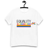 Men's Equality T-Shirt from Prism Raves, featuring a bold and vibrant equality design. This pride shirt for men is a short-sleeve, comfortable and stylish statement piece, available in various sizes to fit all. Perfect for showing support and pride in any setting."  For more details and to view the size options, you can visit the product page here.