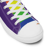 Men's, Pride/LGBTQ, Purple, High Top, Canvas Shoes, rainbow tongue, white lace-up, converse style shoes, love with pride hearts on the side, sizes 5 to 13 - cosplay moon