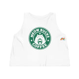 sleeveless crew neck, flowy crop top with a cat in a starbucks look-a-like log holding a coffee cup sizes extra small to extra large MeowCat Women's Sleeveless Cropped Tank Top - Cosplay Moon