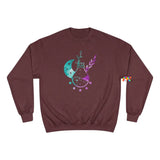 maroon champion sweatshirt with purple and turquoise potions bottle and crescent moon, sizes small to 2XL