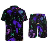 Mushroom Cult Men's Rave Festival Outfit: Button-Up Top and Two-Piece Swim Shorts Set - Cosplay Moon