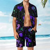 Mushroom Cult Men's Rave Festival Outfit: Button-Up Top and Two-Piece Swim Shorts Set - Cosplay Moon