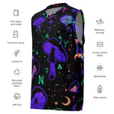 sleeveless black basketball jersey with blue and purple mushroom pattern, sizes extra small to 6XL - Cosplay Moon