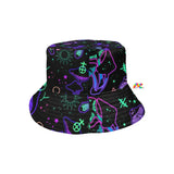black bucket hat with blue and purple mushroom pattern, rave bucket hat - Cosplay Moon