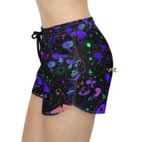 athletic shorts with pockets, drawstring, elastic waist, sizes small to 2XL Mushroom Cult Women's Rave Shorts - Cosplay Moon