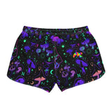 athletic shorts with pockets, drawstring, elastic waist, sizes small to 2XL Mushroom Cult Women's Rave Shorts - Cosplay Moon