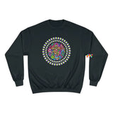 black champion sweatshirt with a trippy mushroom in the middle, sizes small to 2XL, unisex,
